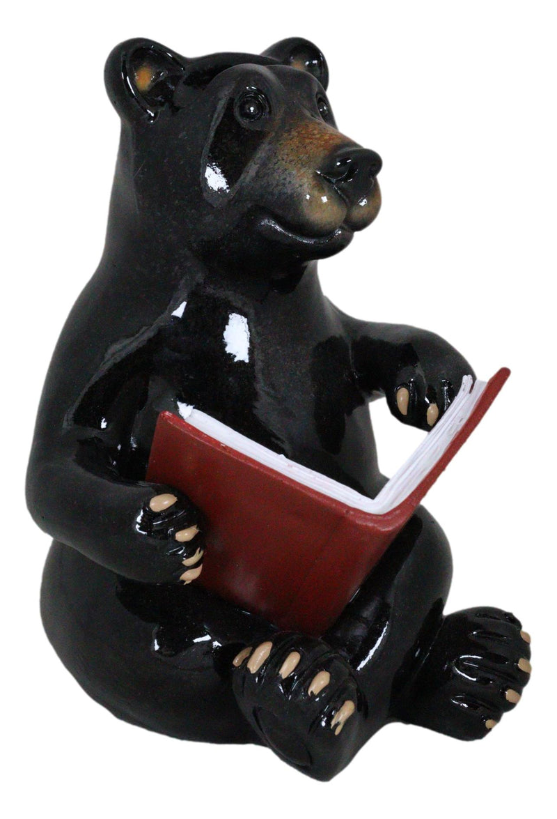 Rustic Western Whimsical Forest Black Bear Sitting and Reading A Book Figurine