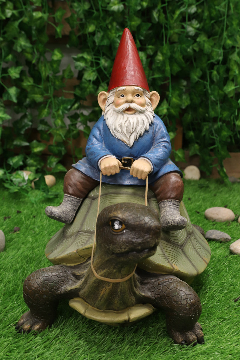 Ebros Large Whimsical Mr. Gnome Riding Faithful Giant Turtle Garden Statue 17.25" Long