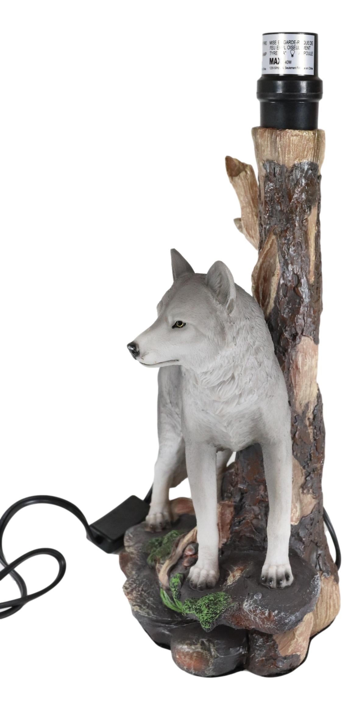 Ebros Denizen Of Twilight Lone Gray Wolf Table Lamp With Shade Decor Statue Set