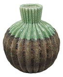 Ceramic Southwestern Contemporary Golden Barrel Cactus Floral Vase Decor 8"H