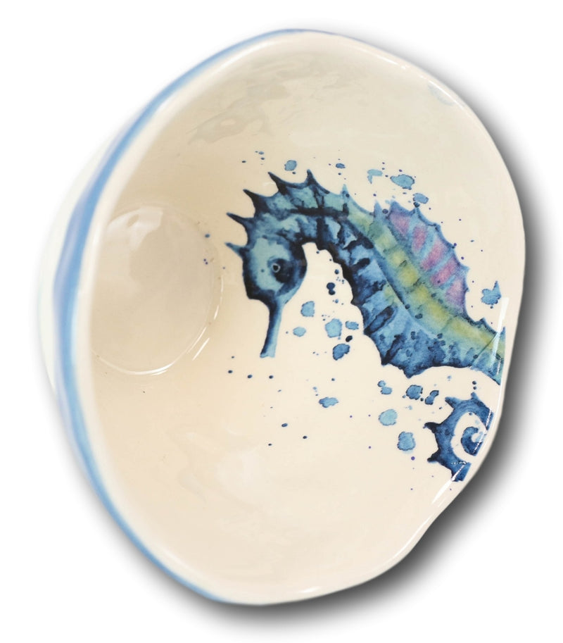 Nautical Blue And White Seahorse Cereal Small Rice Soup Ceramic Bowls Pack Of 2