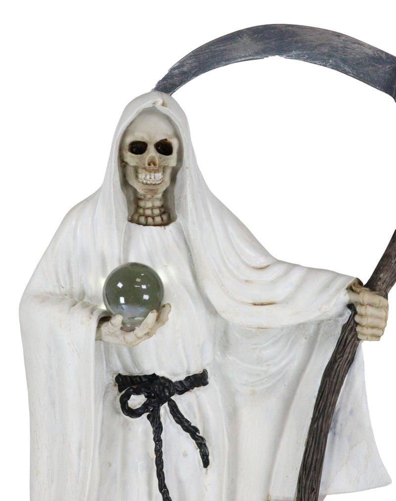12.75" Tall Holy Death Santa Muerte Holding Scythe In White Tunic Robe Statue