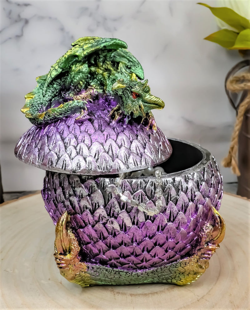 Ebros Green Wyrmling Dragon On Dragon Claw Scaly Colorful Egg Decorative Box
