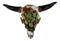 12"L Southwestern Steer Cow Skull With Ropes And Cactus Blooms Wall Decor Plaque