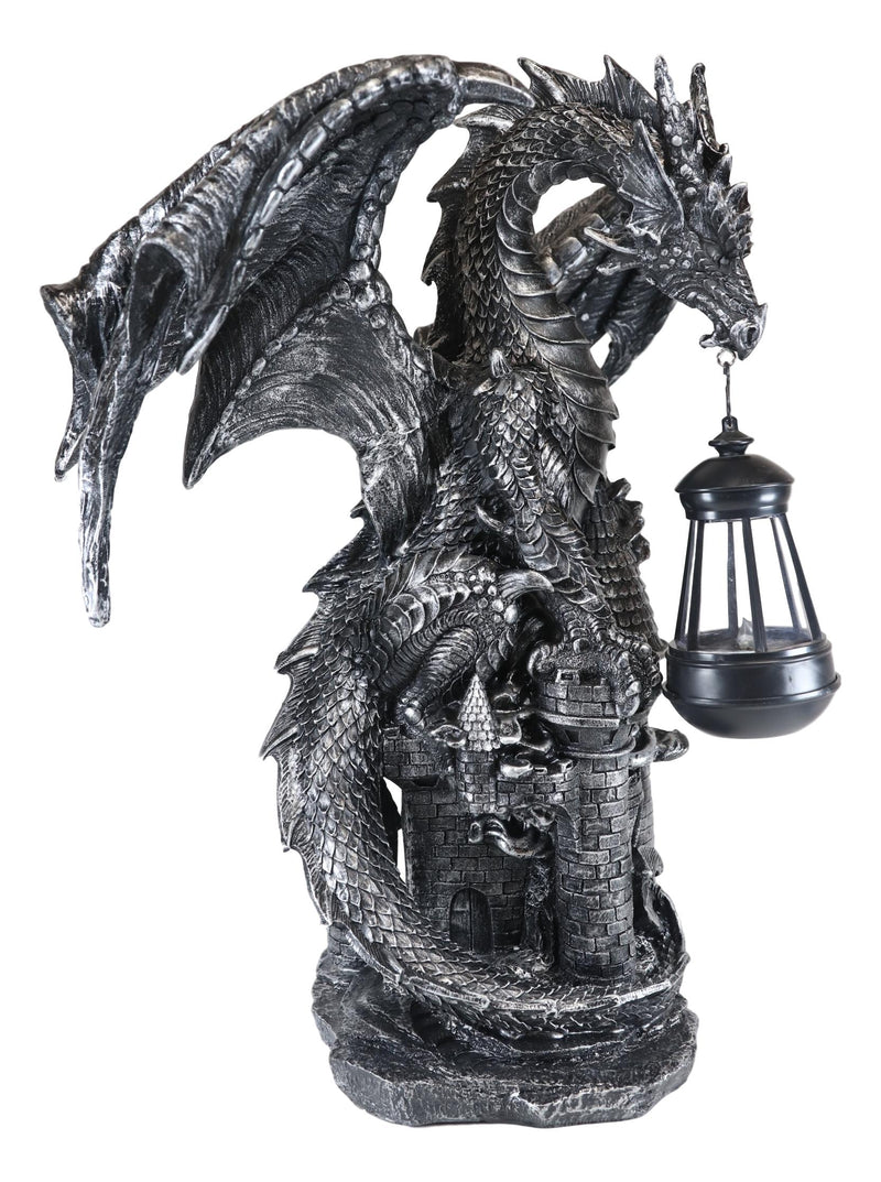 Ebros Dark Beacon Dragon Guardian of Styx Castle Gate Statue W/ Solar LED Light