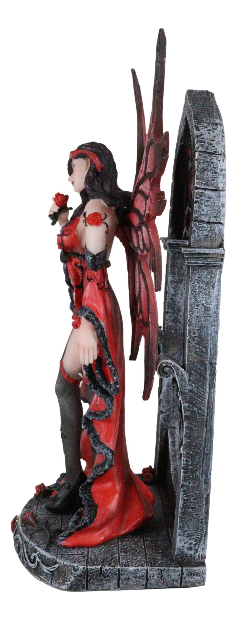 Gothic Red Winged Lingerie Fairy Statue Sexy Roses Figurine Fantasy