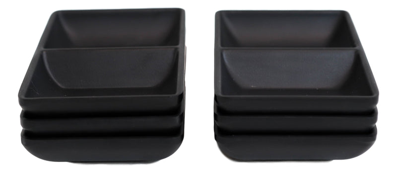 Ebros Pack of 12 Contemporary Matte Black Jade Melamine Condiments Dipping Bowl or Dish With Divider 2 Partition Compartments