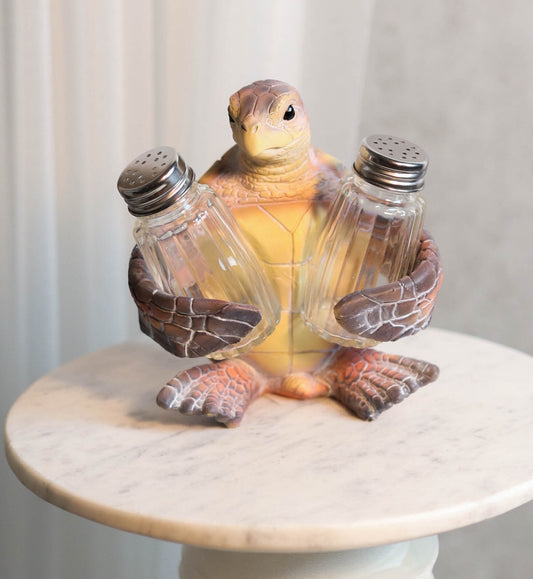 Slowly Seasoned Nautical Ocean Sea Turtle Salt Pepper Shakers Holder Figurine - Ebros Gift