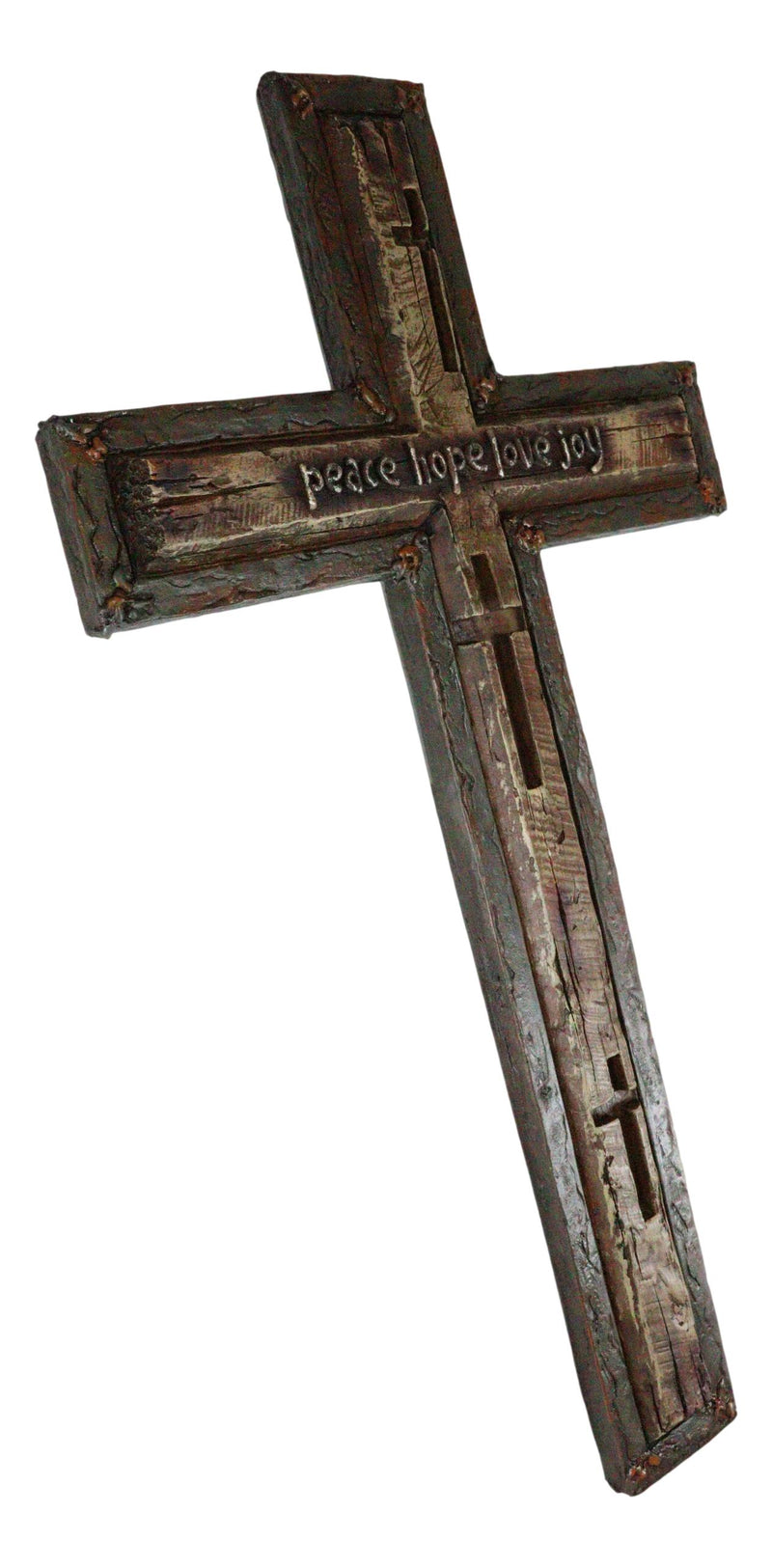 Ebros Large 20"H Rustic Peace Hope Love Joy Layered Faux Barn Wood Wall Cross Plaque