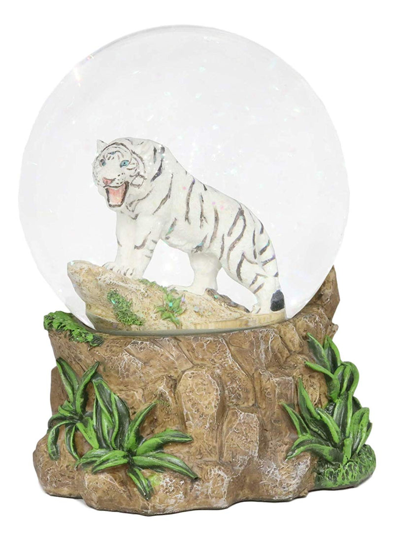 Ebros Forest Jungle Predator White Alaskan Siberian White Tiger Glitter Snow Globe