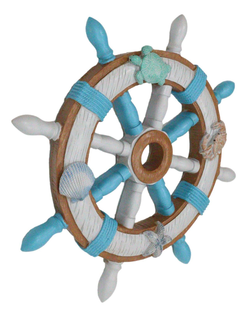Marine Ship Steering Helm Boat Wheel With Turtle Crab Starfish Shell Wall Decor