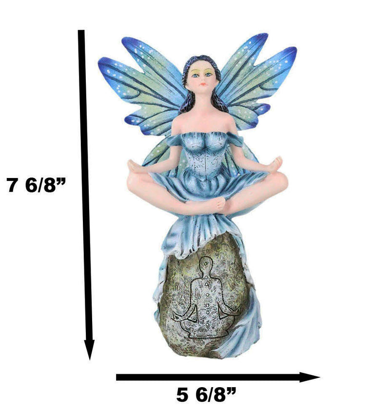 Fae Garden Zen Blue Dragonfly Fairy Meditating On Koan Yoga Rock Figurine