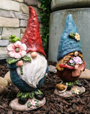 Pack Of 2 Whimsical Garden Mr And Mrs Gnome Couple Holding Flowers Figurines