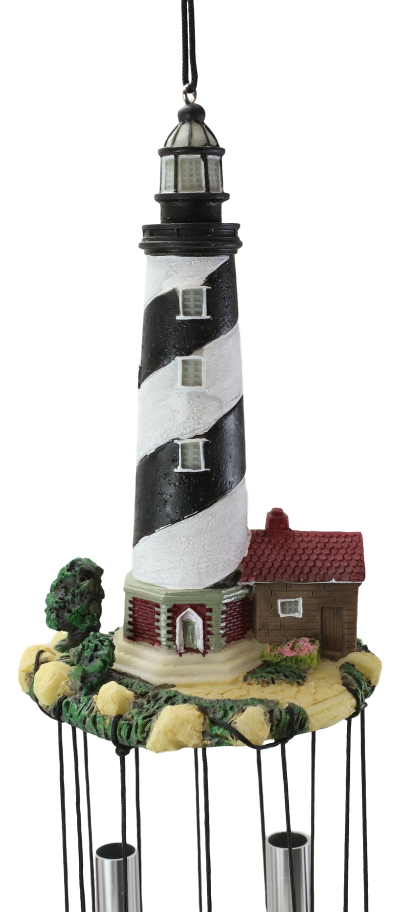 Cape Hatteras Black White Spiral Bands Lighthouse Garden Patio Wind Chime Mobile