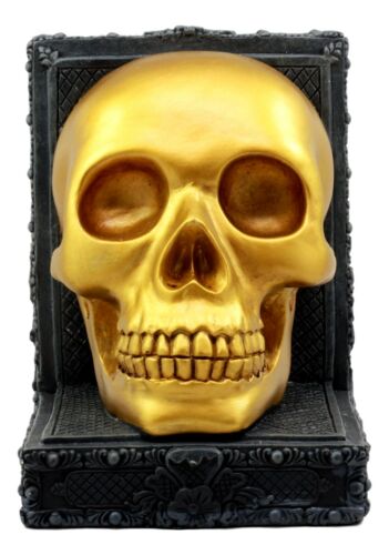 Pirate's Treasure Golden Skull Figurine 7" Height Medieval Floral Gothic Theme
