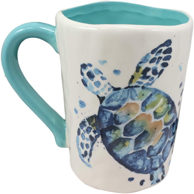 Ebros Blue And White Sea Turtle Ceramic Dinnerware (Drinking Cup Mug, 1 PC)