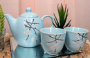 Japanese Sakura Pastel Sky Blue Cherry Blossom Porcelain 20oz Tea Pot and 2 Cups