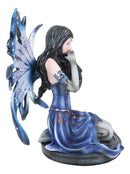 Ebros Blue Celestial Witch Fairy Cradling A Mystical Black Cat Statue 8.25" Tall