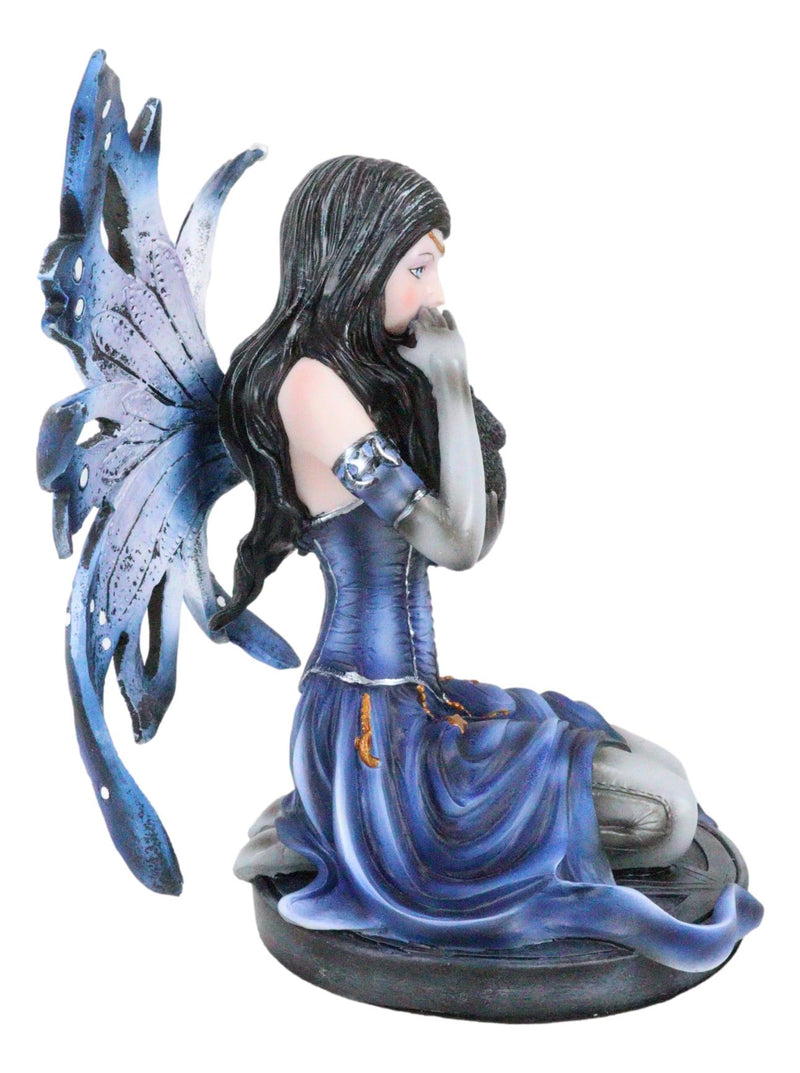 Ebros Blue Celestial Witch Fairy Cradling A Mystical Black Cat Statue 8.25" Tall