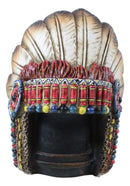 Western Tribal Indian Warrior Chief Headdress With Eagle Feathers Figurine