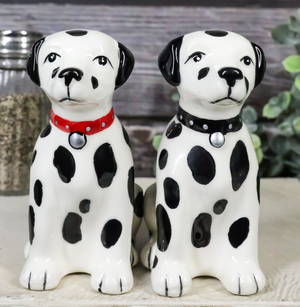 Black And White Spotted Dalmatian Dogs Puppies Magnetic Salt Pepper Shakers Set - Ebros Gift