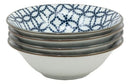 Ebros Made in Japan Blue Geometric Circles Ceramic Bowls Set of 4 Rice Meal Soup Dine