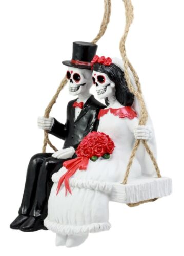 Ebros Day Of The Dead Wedding Swingers Skeleton Bride & Groom On Rope Swing Figurine - Ebros Gift