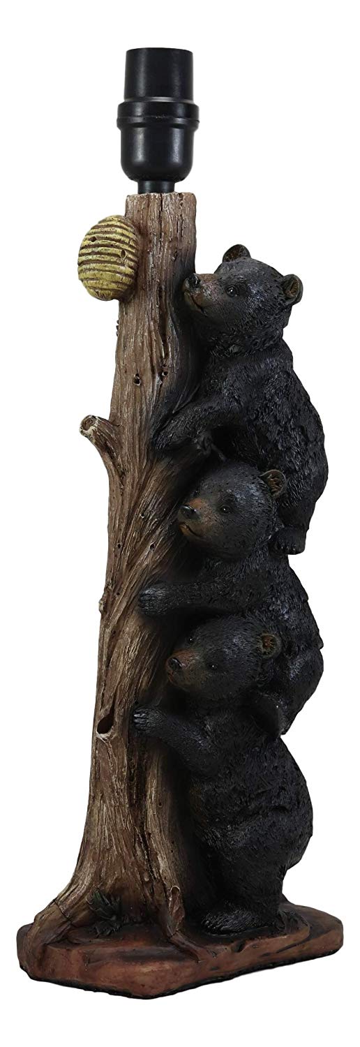 Ebros Rustic Climbing 3 Stacked Black Bear Cubs Getting Honey Table Lamp W/Shade