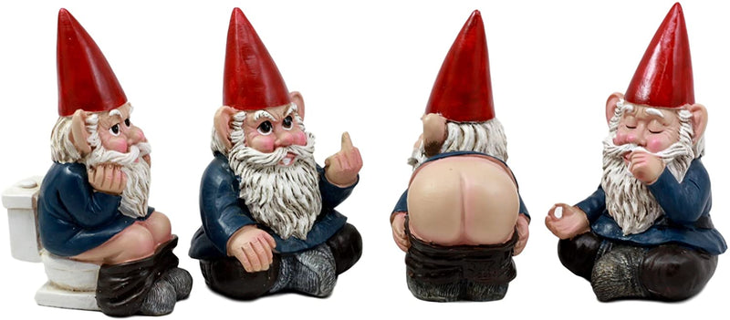 Ebros 4" Tall Badass Naughty Gnome Figurines Collectible Set of 4 Dwarf Decors