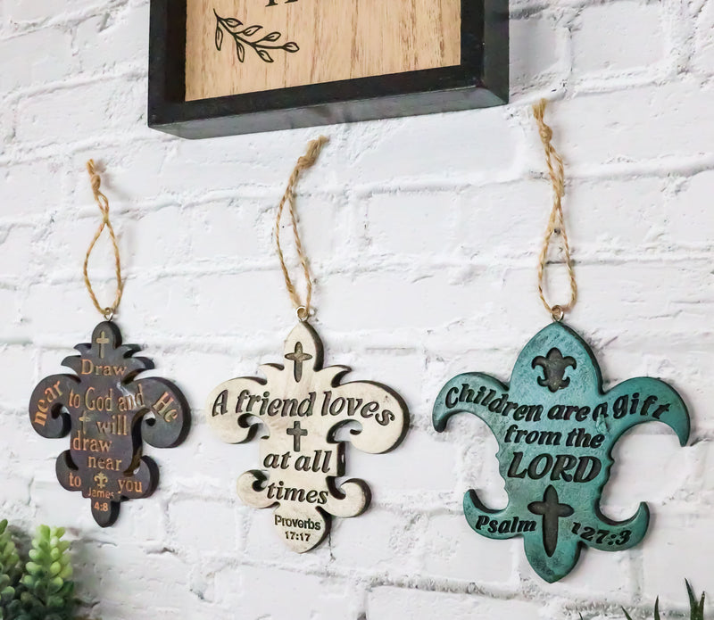 Set of 3 Bible Scriptures James Proverbs Psalm Fleur De Lis Cutout Ornaments