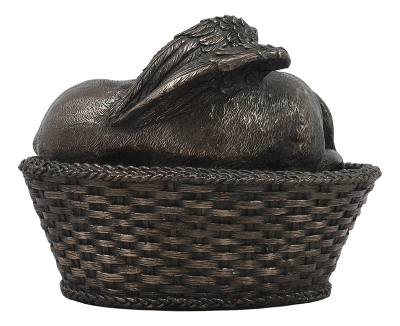 Angel Labrador Dog Sleeping In Wicker Basket Cremation Urn Pet Memorial Statue