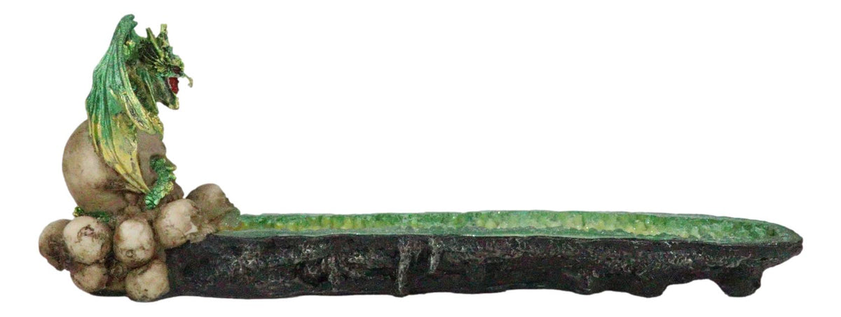 Ebros Green Dragon on Skull Stick Incense Burner 10.75" Length Functional Decor - Ebros Gift