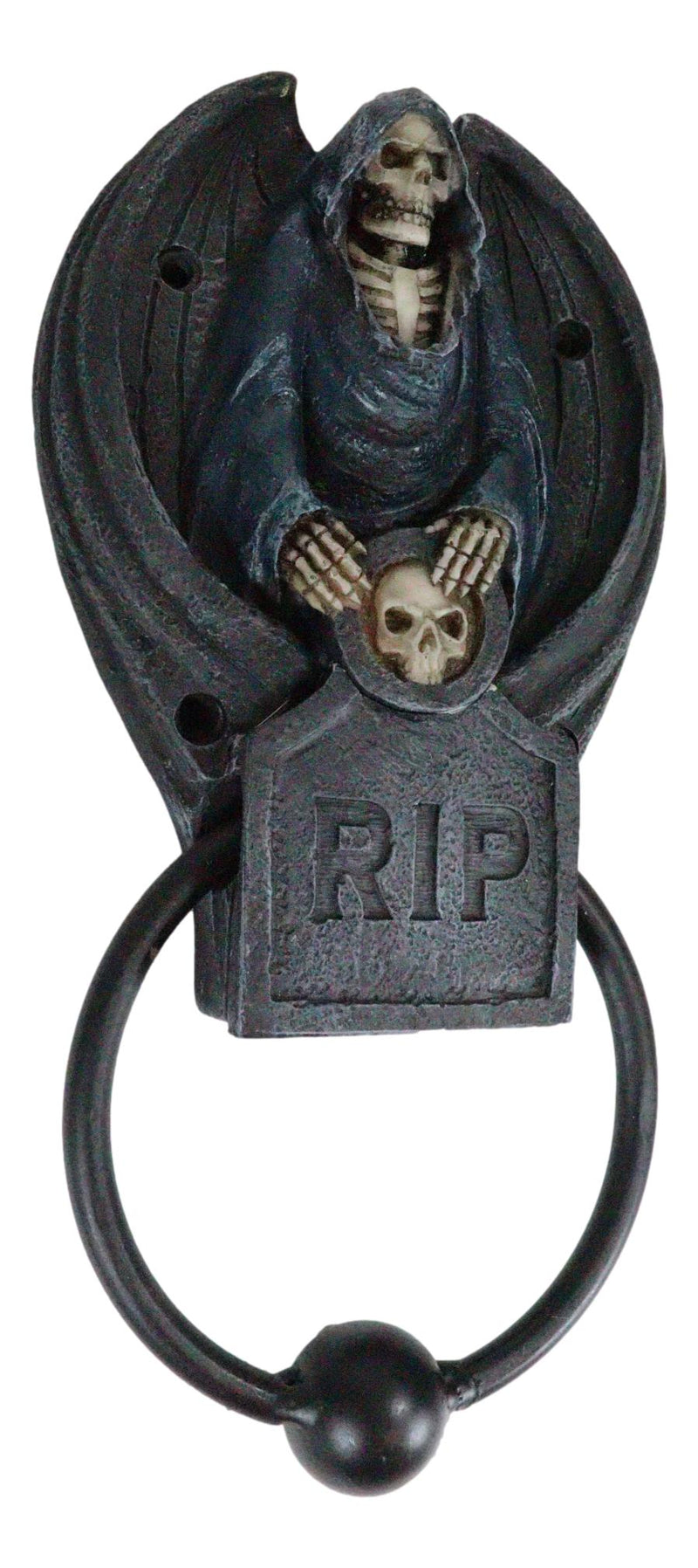 RIP Grim Reaper Door Knocker Resin Statue Figurine 8.1/2"H Skeleton Handpainted