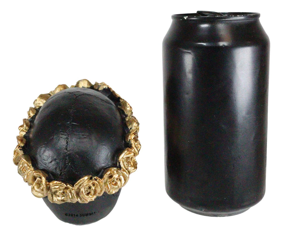Day of The Dead Copper Rose Laurel Black Skull Figurine DOD Sugar Skull Decor - Ebros Gift