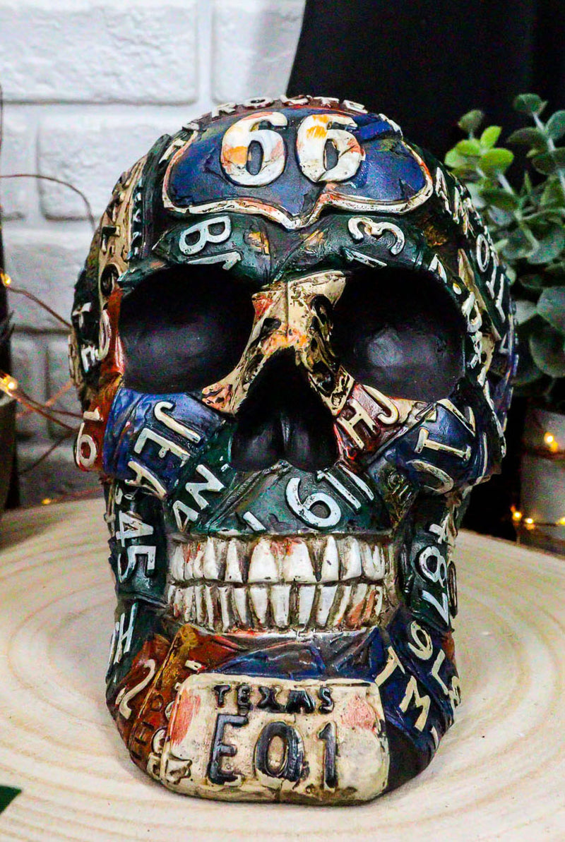 Nostalgic Western Route 66 Scenic US Highway Memory Lane Signs Skull Figurine