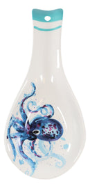 Nautical Blue And White Sea Octopus Ceramic Kitchen Utensil Holder Spoon Rest