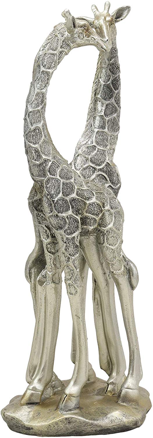 Ebros Large Silver Giraffe Lovers Couple Statue 12.5" Tall Safari Savannah Standing Giraffe Husband and Wife with Heart Shaped Neck Figurine Decor for Valentine's Day Anniversary Birthday Gift - Ebros Gift