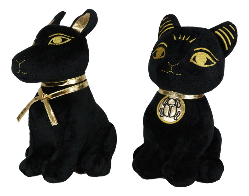Egyptian Gods Anubis Jackal Dog And Bastet Cat Plush Toys Set Of 2 Stuffed Dolls