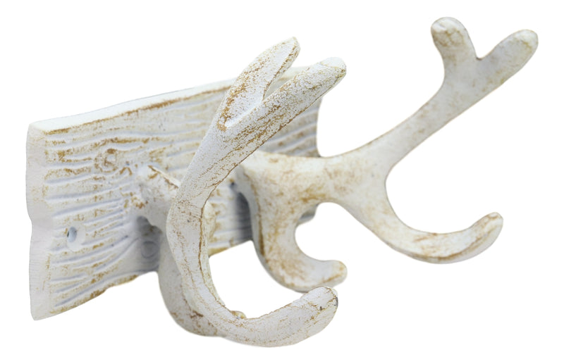 Ebros Cast Iron Vintage White Western Rustic Stag Deer Trophy Antler Rack Wall Hooks
