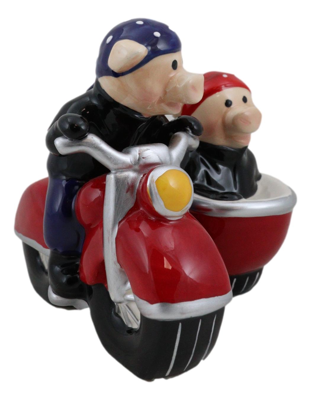 Hog Riders Biker Pig Couple Riding Motorcycle Side Car Rig Salt Pepper ...