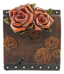 Rustic Vintage Blooming Floral Red Roses Faux Tooled Leather Tissue Box Cover