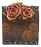 Rustic Vintage Blooming Floral Red Roses Faux Tooled Leather Tissue Box Cover