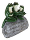 Whimsical Green Frog Family On Rock With Inspirational Message Resin Figurine