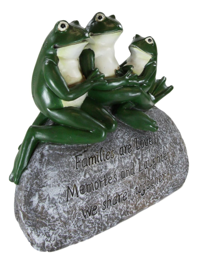 Whimsical Green Frog Family On Rock With Inspirational Message Resin Figurine