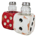 Casino Gambler Red And White Distressed Double Dice Salt Pepper Shakers Holder