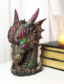 Medieval Fantasy Hydra Fin Red Spiked Dragon Head With Bright Eyes Statue 8"H