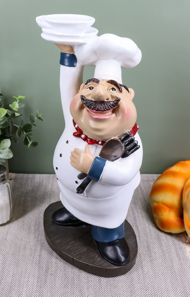 Ebros Be Our Guest French Bistro Chef Holding Plates and Utensils Statue Kitchen Counter-top Decor Figurine 10.5" H