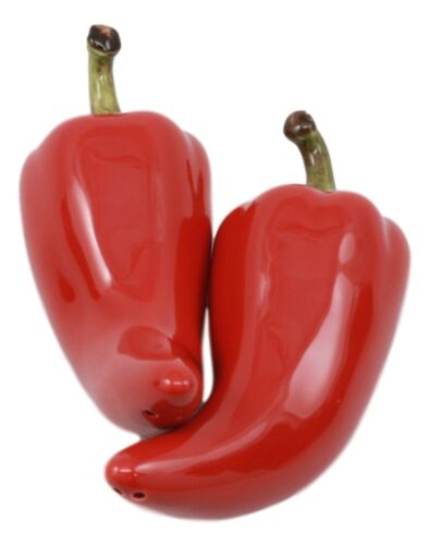 Mexican Large Juicy Red Jalapeno Chili Peppers Ceramic Salt Pepper Shakers Set