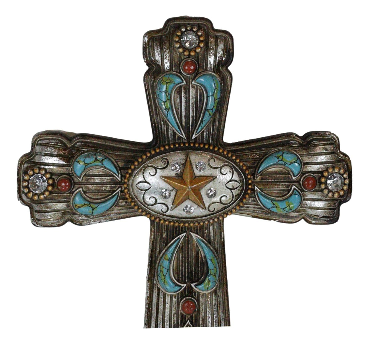 Rustic Southwestern Turquoise Ornate Patterns Western Star Concho Wall Cross