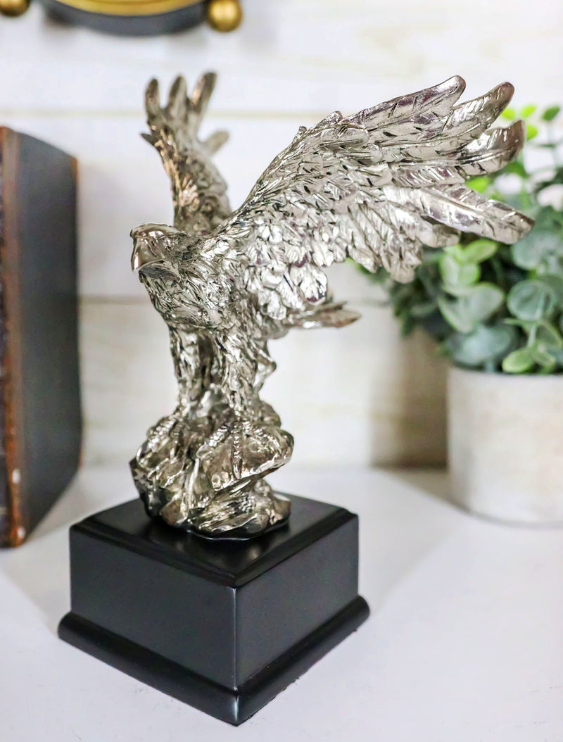 Silver Wings of Glory Bald Eagle Statue 7.75"Tall Silver Electroplated Resin